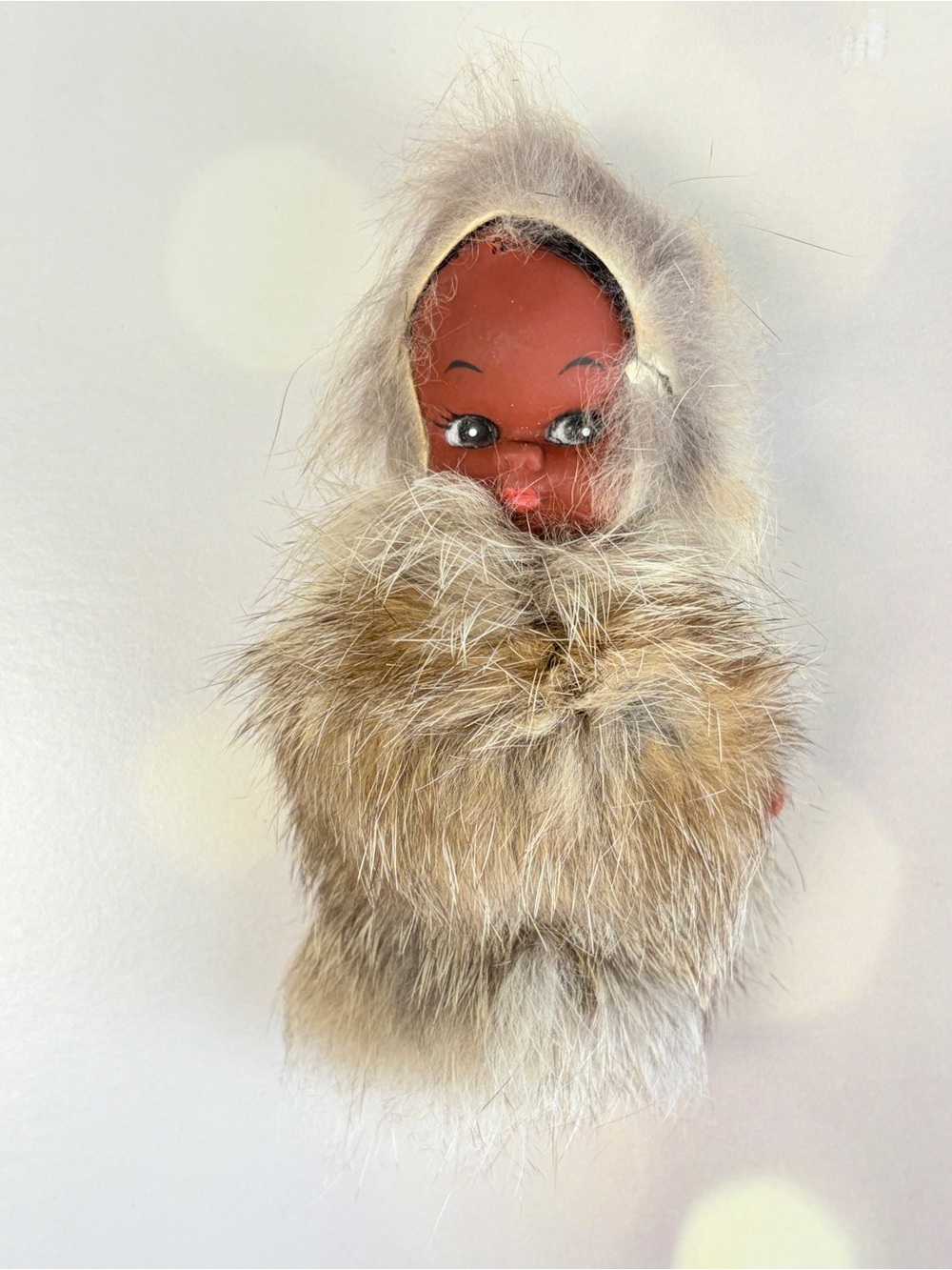 Vintage Inuit Style Arctic Souvenir Doll Rubber Face Fur Parka 4.5”